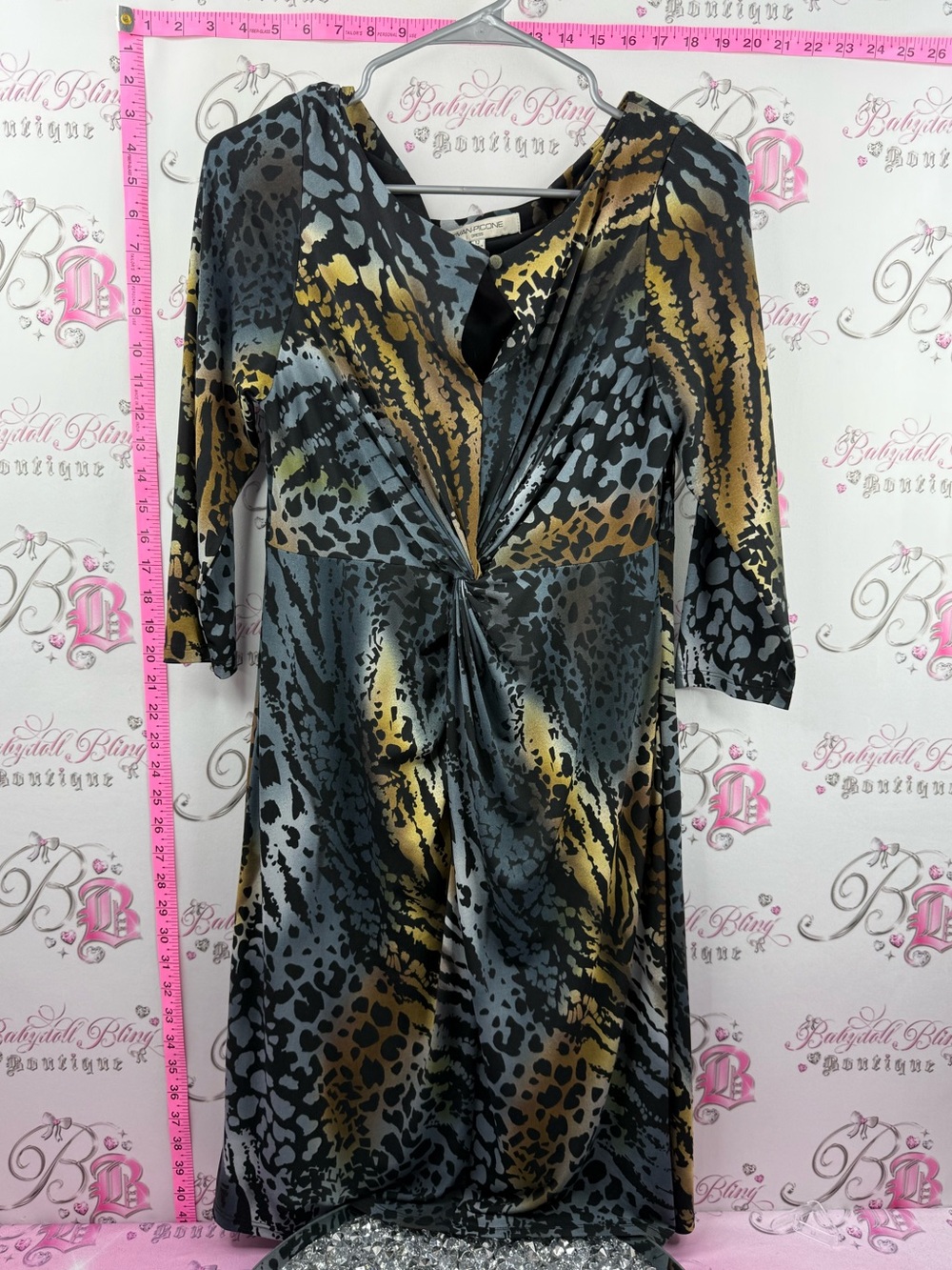 Evan Picone dress flowy Twist-Front Animal Print dress - Black Gray Gold
